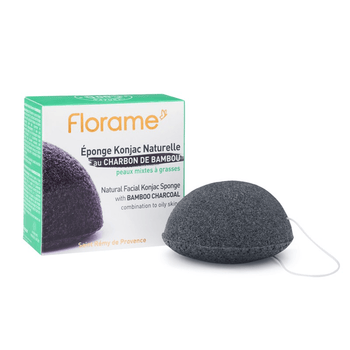 Éponge Konjac Naturelle au Charbon de Bambou - Florame - Accessoires visage