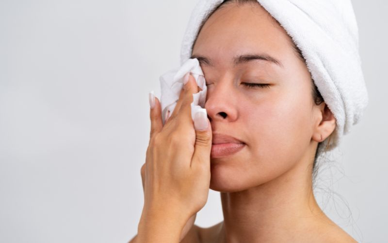 Femme qui se démaquille